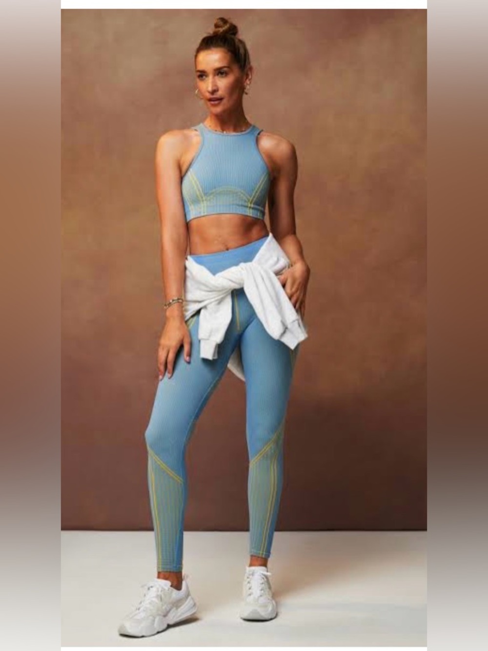 Fabletics x Khloe Ribbed High-Waist Active Leggings in Sky Blue